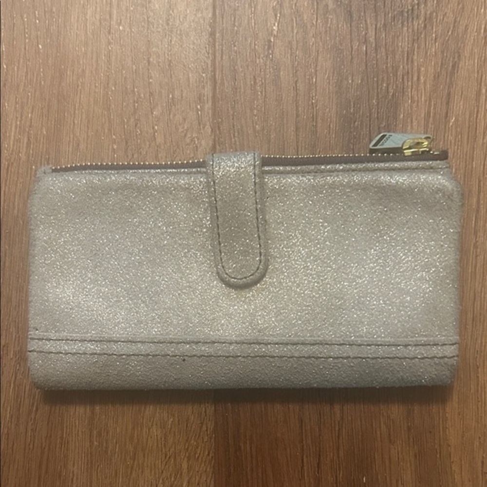 Fossil Suede Sparkle Taupe Clutch Wallet